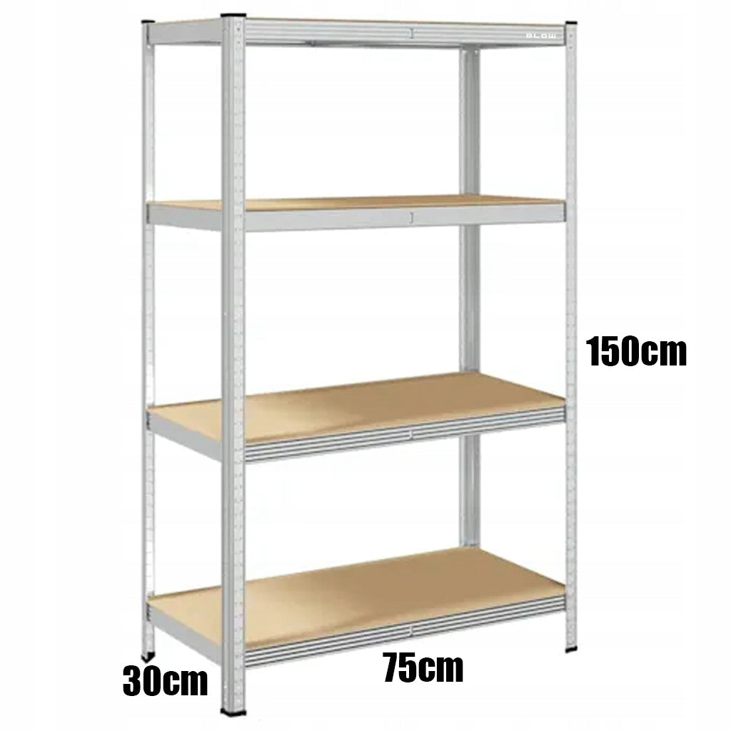 METALINIS SANDĖLIAVIMO STELAŽAS 150x75x30cm 4 MDF LENTYNOS 150kg 600kg GARAŽUI