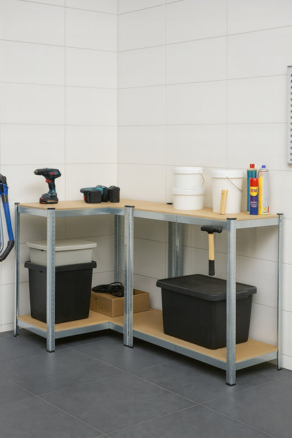 METALINIS SANDĖLIAVIMO STELAŽAS 150x75x30cm 4 MDF LENTYNOS 150kg 600kg GARAŽUI