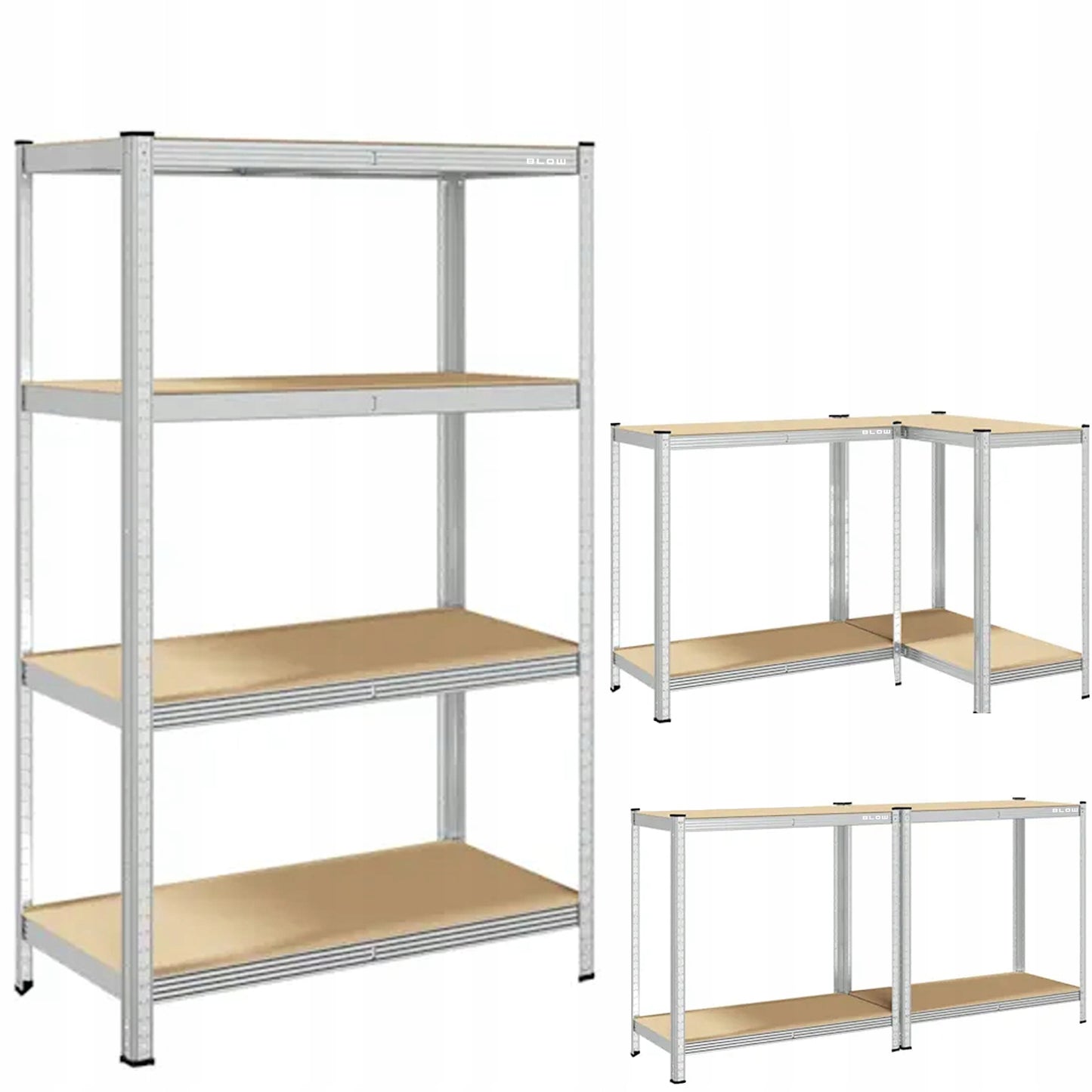 METALINIS SANDĖLIAVIMO STELAŽAS 150x75x30cm 4 MDF LENTYNOS 150kg 600kg GARAŽUI