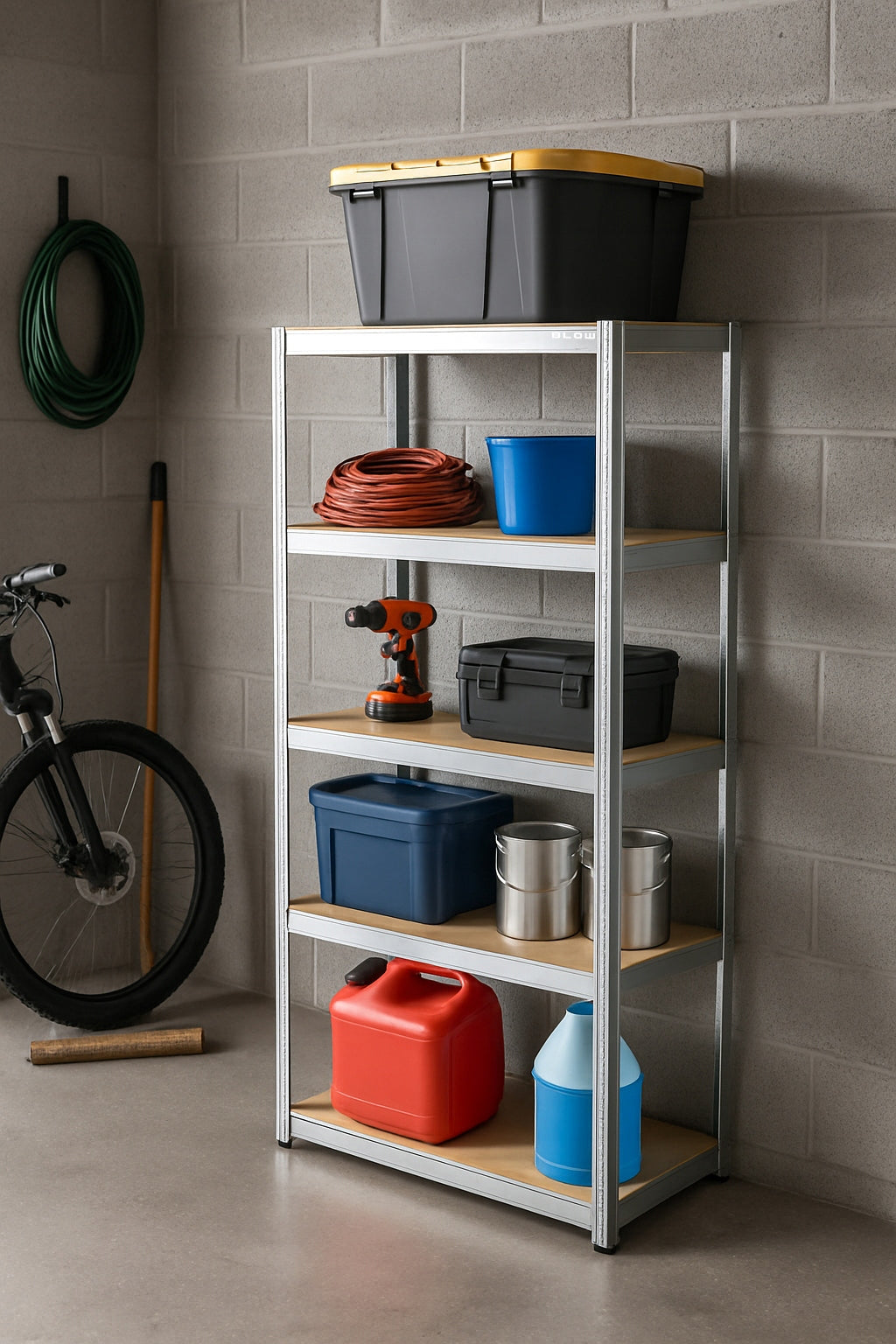 Metalinė sandėliavimo lentyna 180x90x40cm, 5 MDF lentynos, 160kg/lentyna, 800kg bendra apkrova, skirta garažui