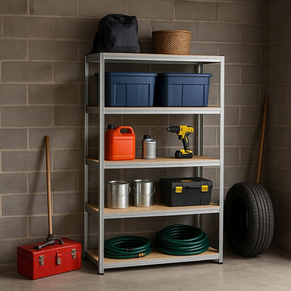 Metalinė sandėliavimo lentyna 180x90x40cm, 5 MDF lentynos, 160kg/lentyna, 800kg bendra apkrova, skirta garažui