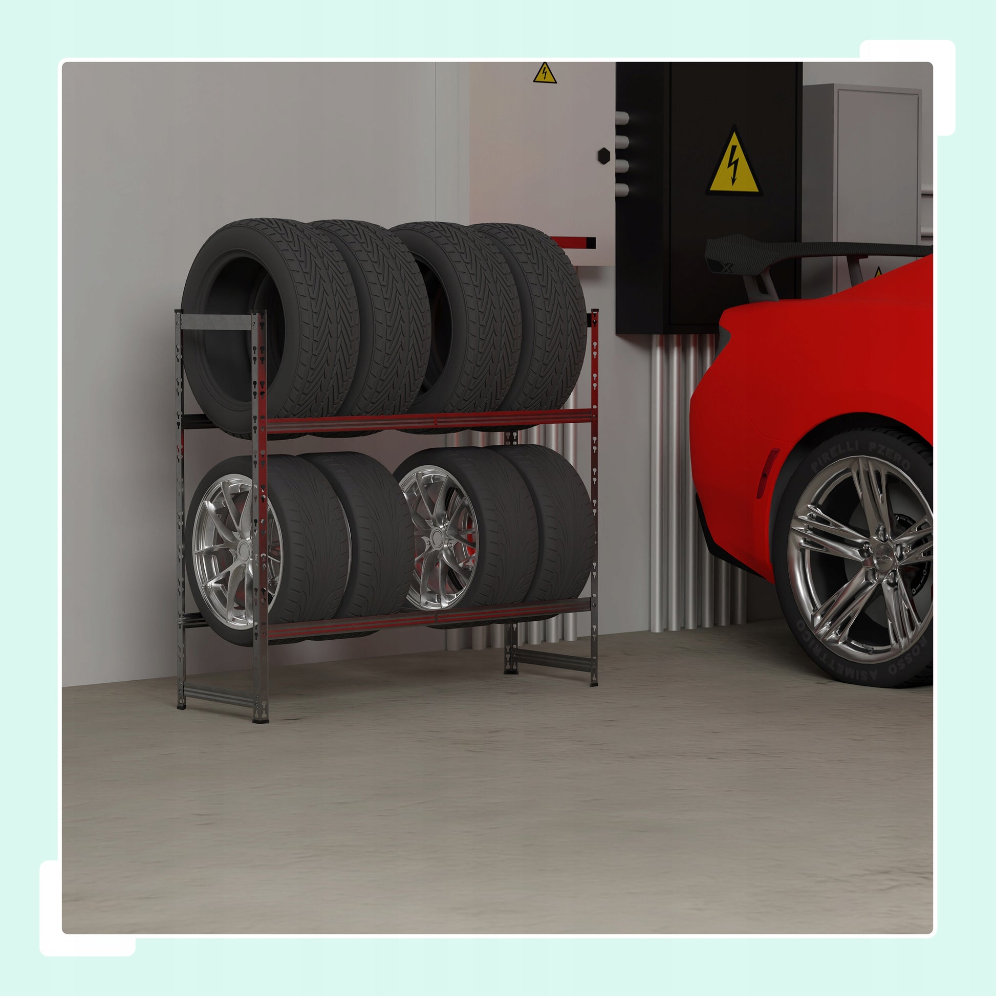 METALINIS STOVAS ANT RATUKŲ PADANGOMS LAIKYTI, LENTYNA 8 PADANGOMS, STOVAS GARAŽUI, TVIRTAS