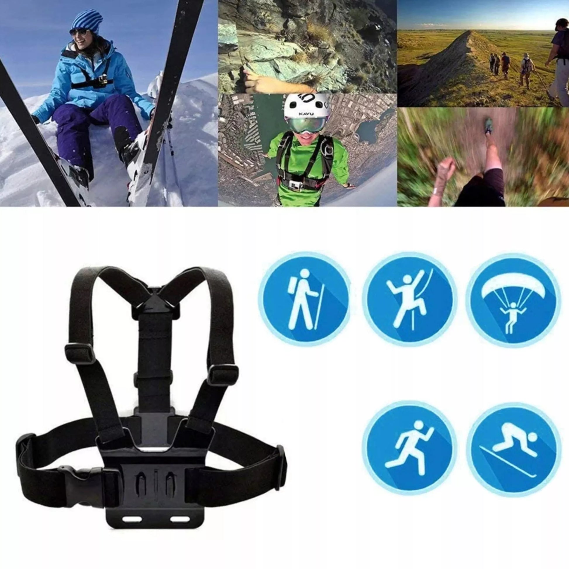 Reguliuojami krūtinės diržai – laikiklis GoPro ir sporto kameroms