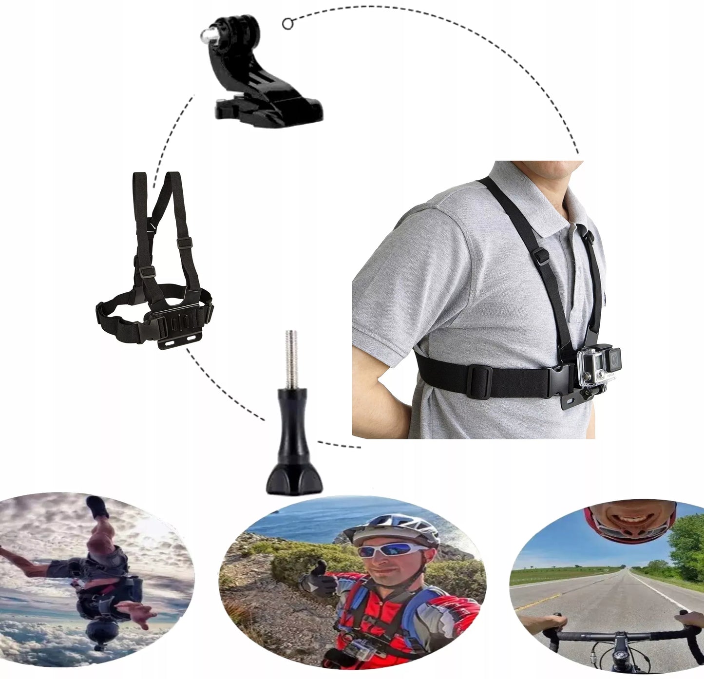 Reguliuojami krūtinės diržai – laikiklis GoPro ir sporto kameroms
