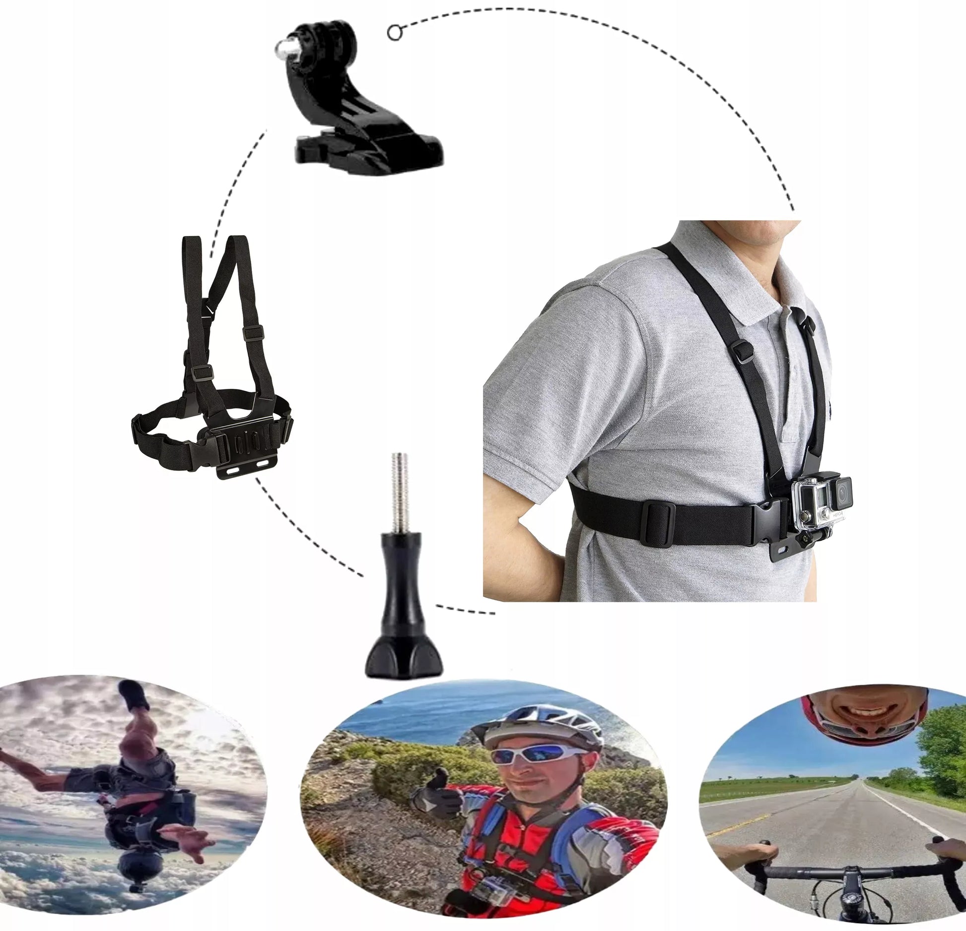 Reguliuojami krūtinės diržai – laikiklis GoPro ir sporto kameroms