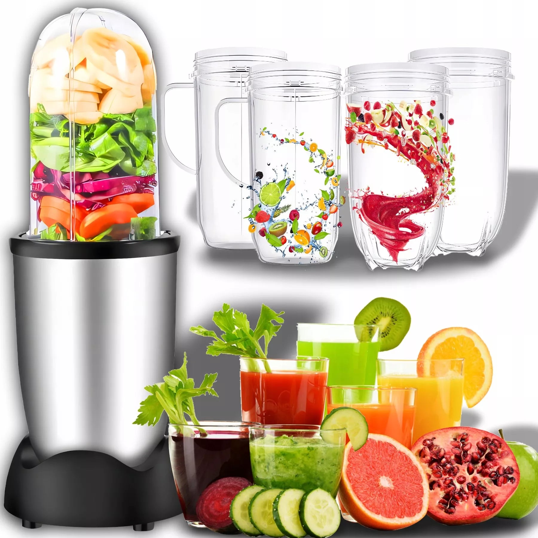 Daugiafunkcis virtuvinis kombainas-blenderis su ąsočiu, 600W, + 2 dideli 470 ml puodeliai