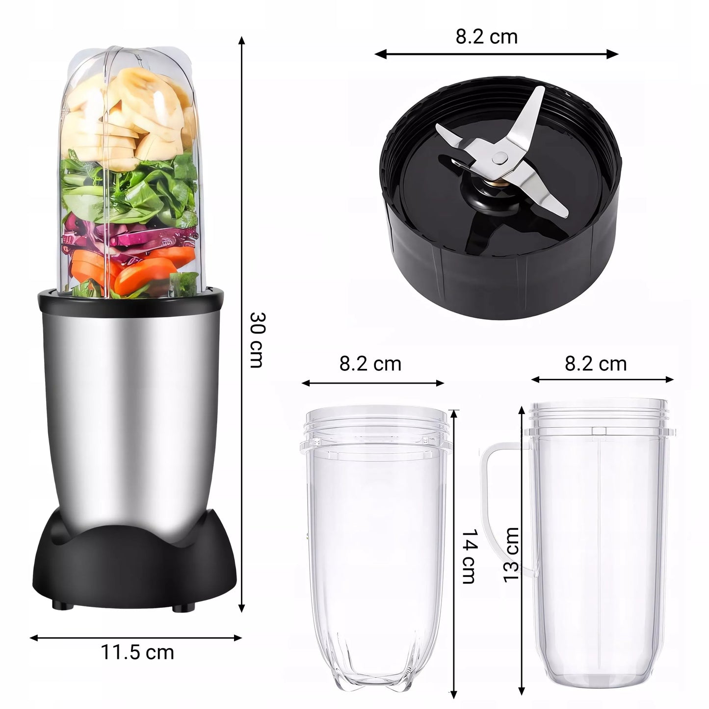 Daugiafunkcis virtuvinis kombainas-blenderis su ąsočiu, 600W, + 2 dideli 470 ml puodeliai