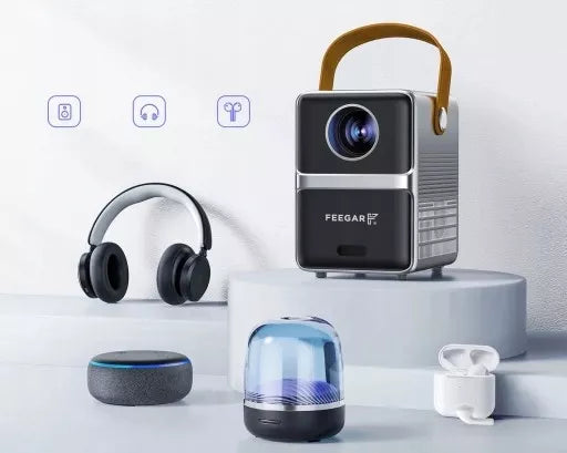 Mini LED Nešiojamas Projektorius TV Feegar SHOW WiFi 5G Bluetooth FOCUS
