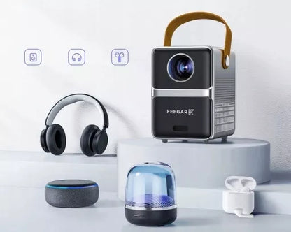 Mini LED Nešiojamas Projektorius TV Feegar SHOW WiFi 5G Bluetooth FOCUS