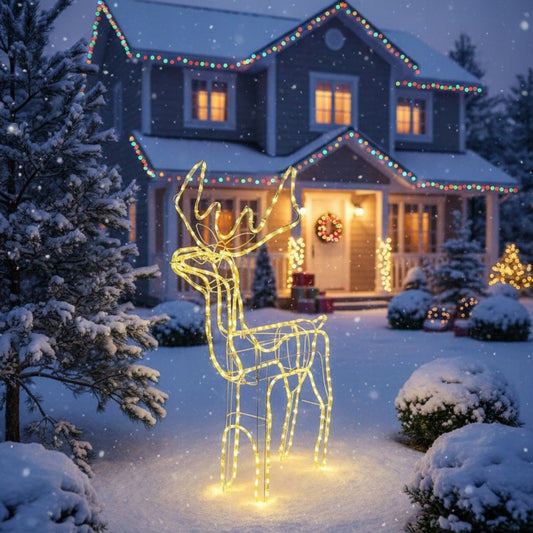 Kalėdinis LED briedis, šviečiantis, lauko, didelis, XXL papuošalas 125cm, šiltai baltas