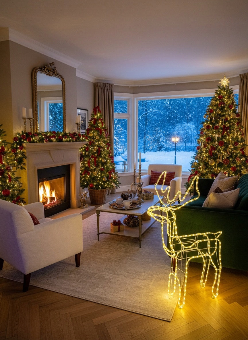 Kalėdinis LED briedis, šviečiantis, lauko, didelis, XXL papuošalas 125cm, šiltai baltas