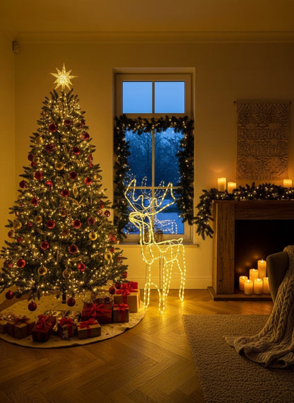 Kalėdinis LED briedis, šviečiantis, lauko, didelis, XXL papuošalas 125cm, šiltai baltas