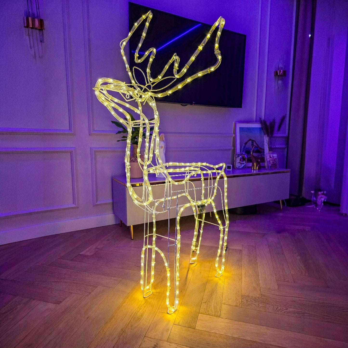 Kalėdinis LED briedis, šviečiantis, lauko, didelis, XXL papuošalas 125cm, šiltai baltas