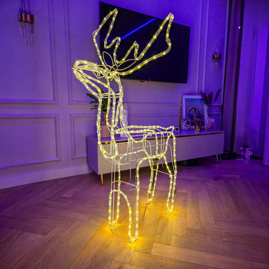 Kalėdinis LED briedis, šviečiantis, lauko, didelis, XXL papuošalas 125cm, šiltai baltas