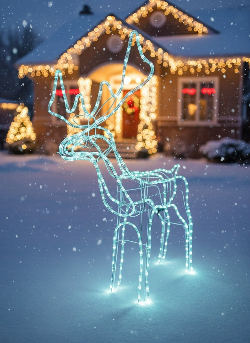 Kalėdinis LED briedis, šviečiantis lauke, didelė XXL dekoracija 125, šaltai balta