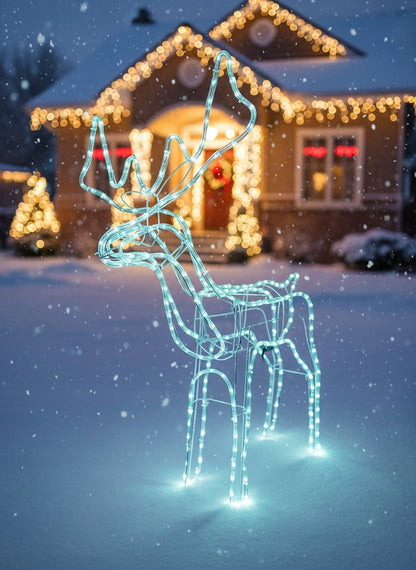 Kalėdinis LED briedis, šviečiantis lauke, didelė XXL dekoracija 125, šaltai balta