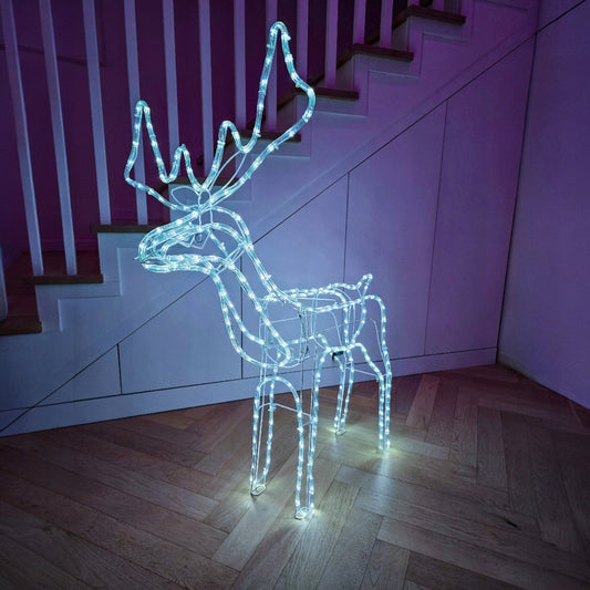 Kalėdinis LED briedis, šviečiantis lauke, didelė XXL dekoracija 125, šaltai balta