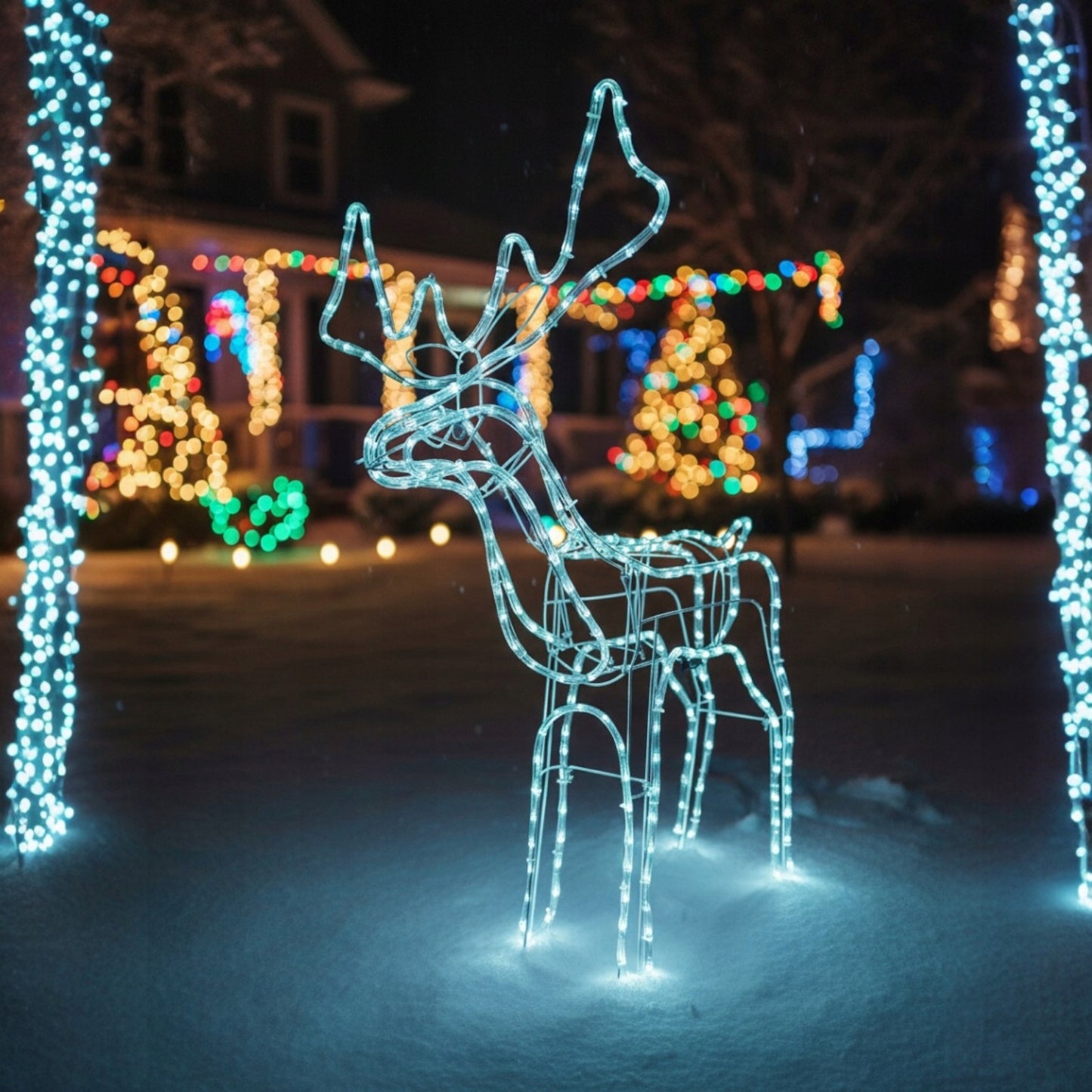 Kalėdinis LED briedis, šviečiantis lauke, didelė XXL dekoracija 125, šaltai balta