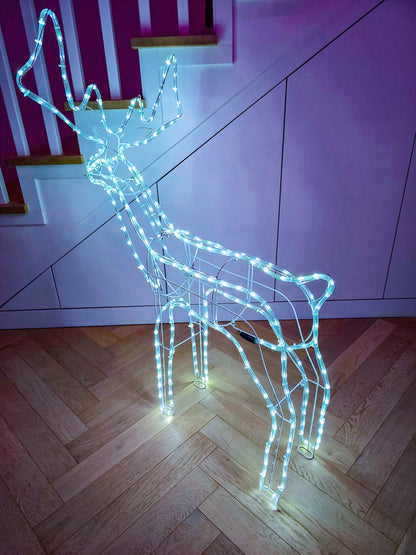 Kalėdinis LED briedis, šviečiantis lauke, didelė XXL dekoracija 125, šaltai balta