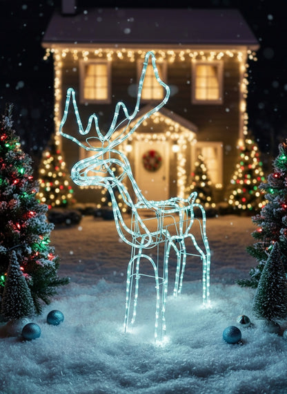 Kalėdinis LED briedis, šviečiantis lauke, didelė XXL dekoracija 125, šaltai balta