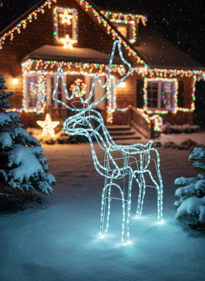 Kalėdinis LED briedis, šviečiantis lauke, didelė XXL dekoracija 125, šaltai balta