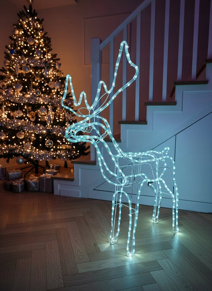 Kalėdinis LED briedis, šviečiantis lauke, didelė XXL dekoracija 125, šaltai balta