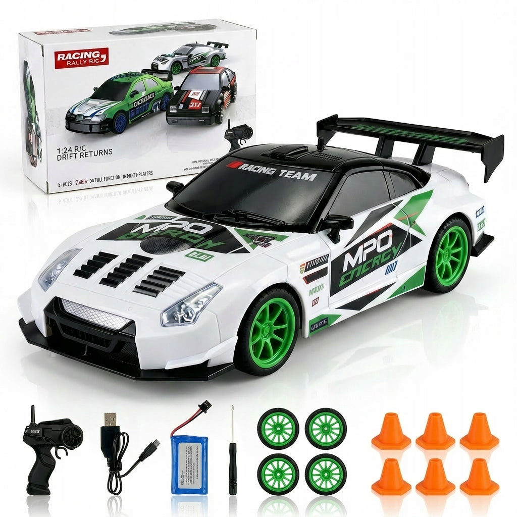 NUOTREBEOVALDOMAS 4X4 AUTOMOBILIS DRIFTUI, LENKTYNININKAS, VALDOMAS PILOTU SU LED RC