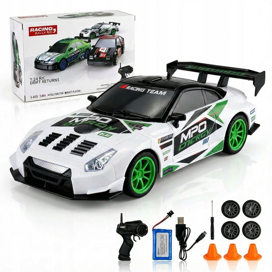 NUOTREBEOVALDOMAS 4X4 AUTOMOBILIS DRIFTUI, LENKTYNININKAS, VALDOMAS PILOTU SU LED RC