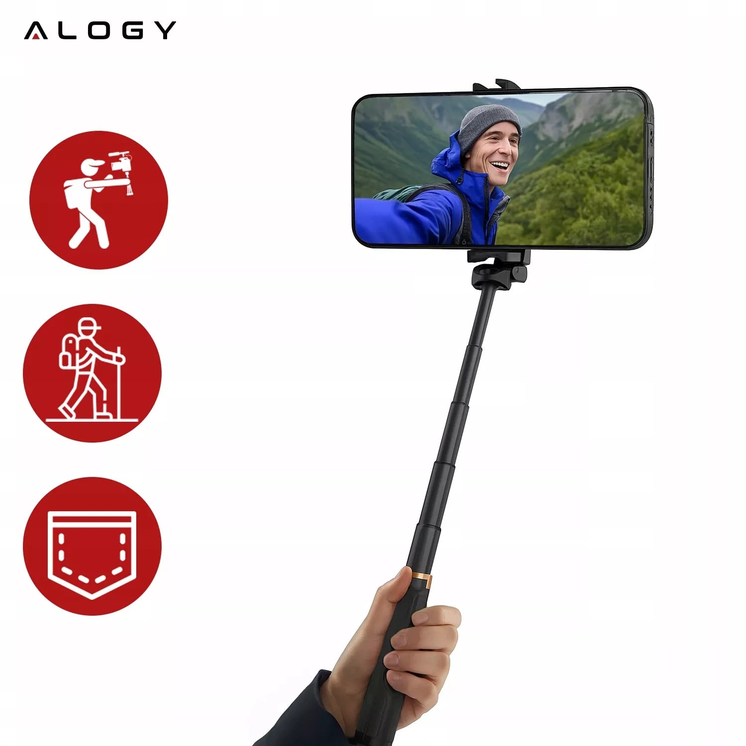 Asmenukių lazdelė Alogy FlexiShot su trikoju ir Bluetooth pulteliu, juoda