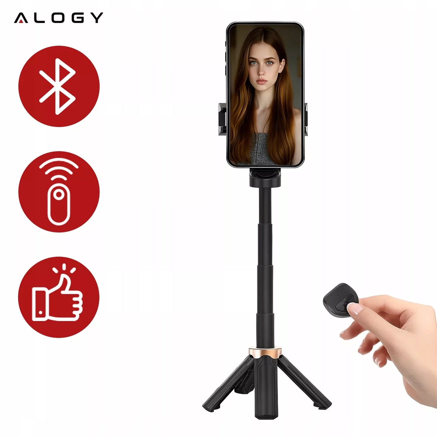 Asmenukių lazdelė Alogy FlexiShot su trikoju ir Bluetooth pulteliu, juoda
