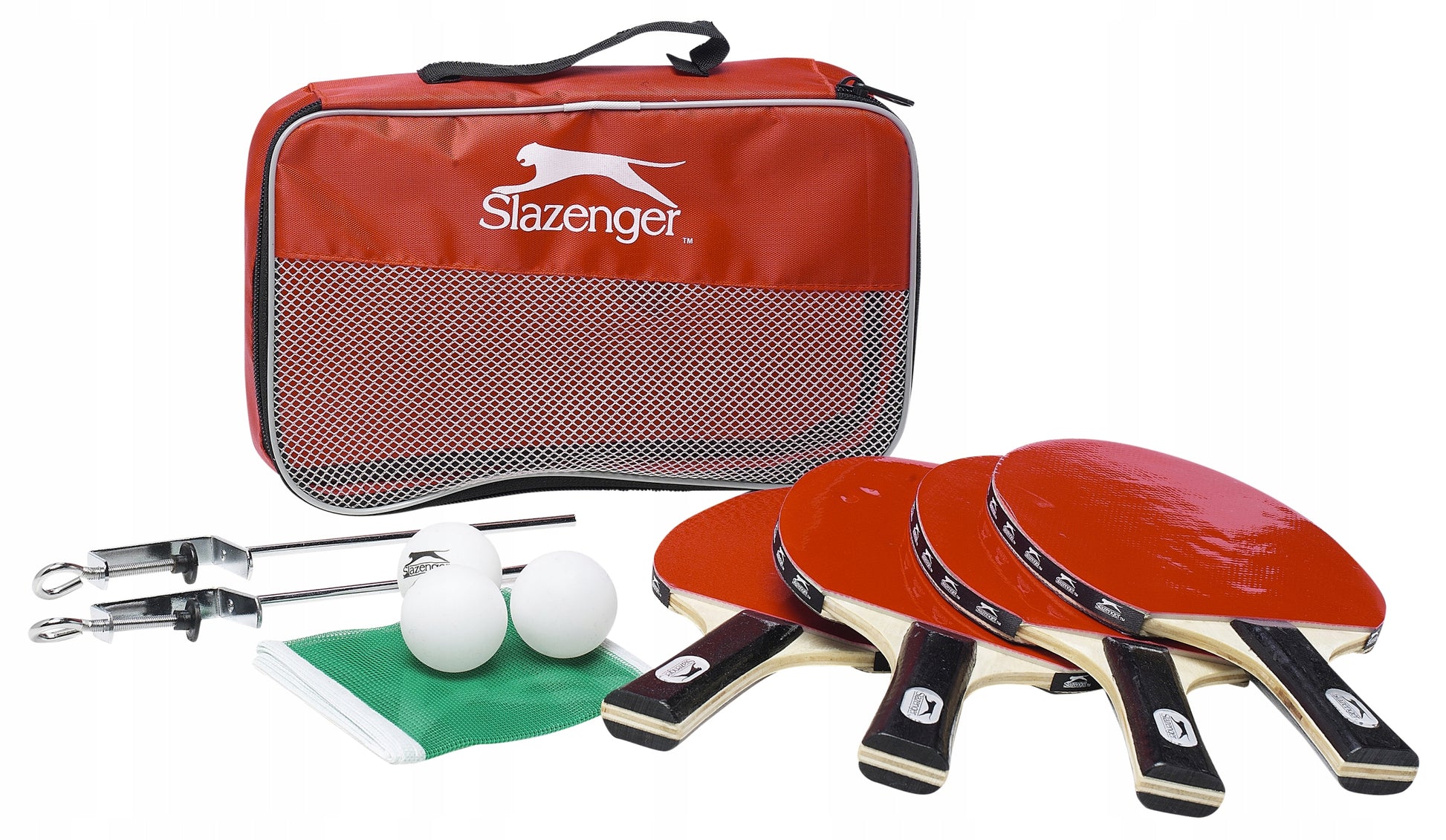 SLAZENGER Stalo teniso rinkinys, 10 elementų: raketės, kamuoliukai, tinklelis