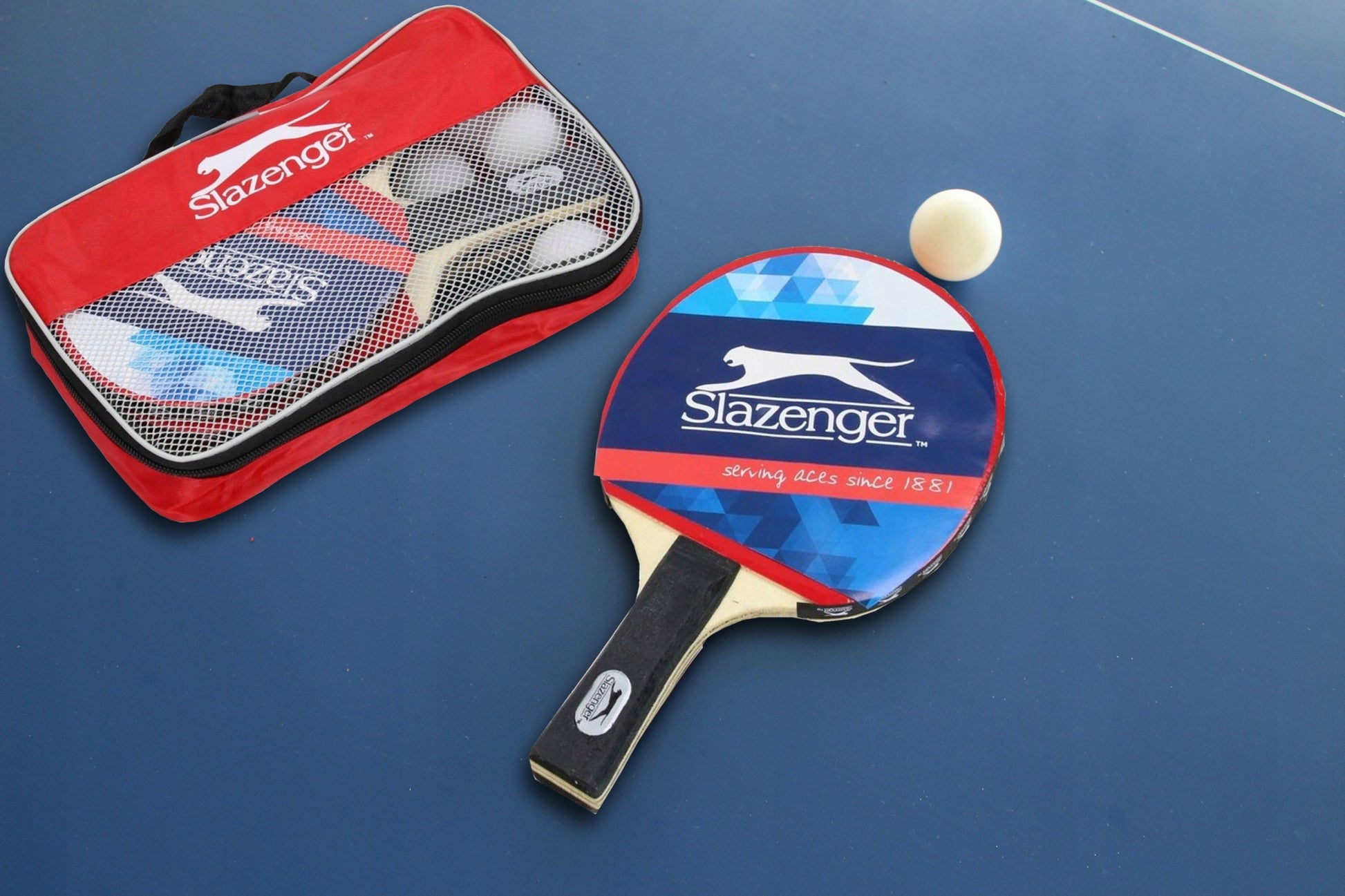 SLAZENGER Stalo teniso rinkinys, 10 elementų: raketės, kamuoliukai, tinklelis