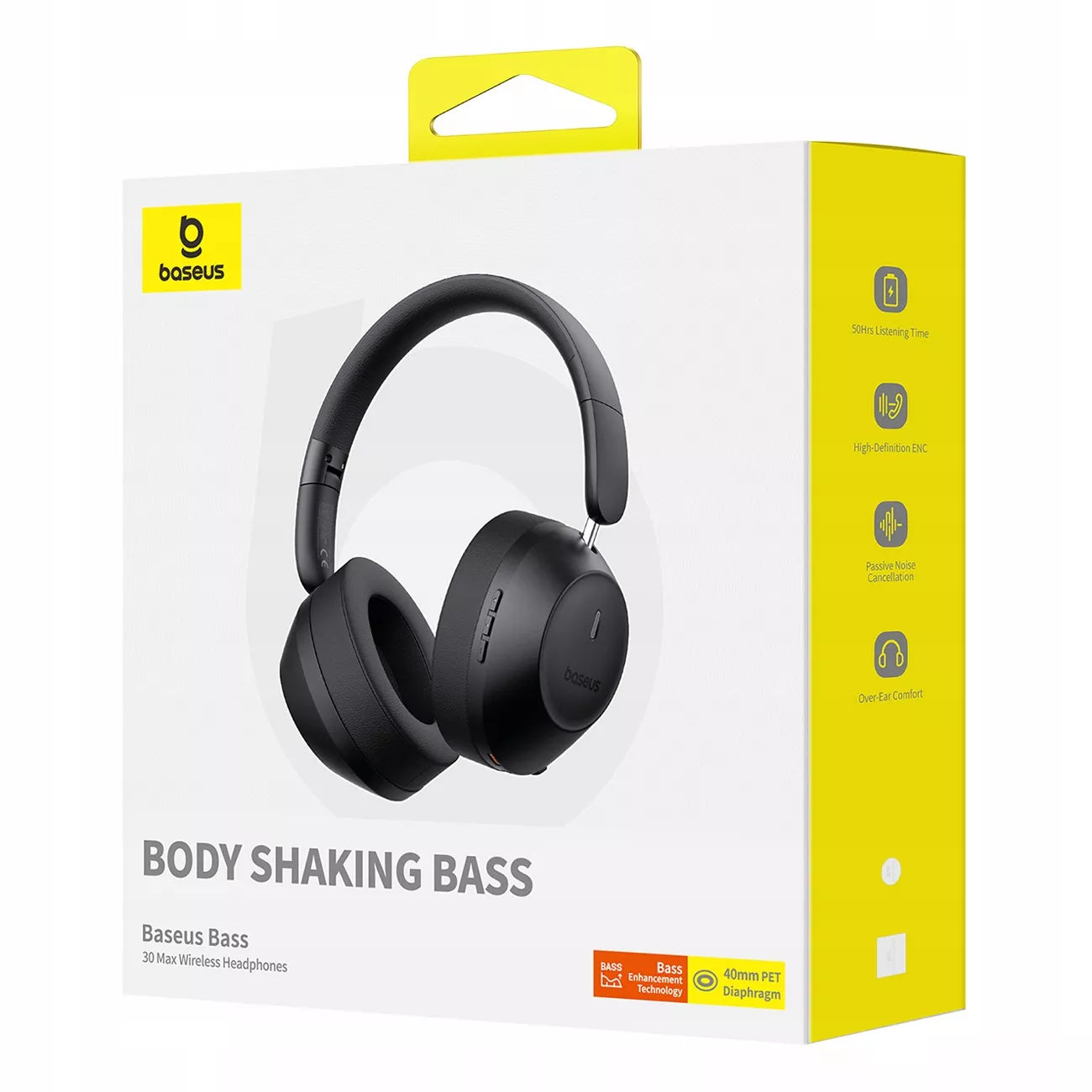 BELIAIDĖS AUSINĖS BASEUS „BLUETOOTH 5.3“ „Bass 30 Max“ AUSINĖS ANT AUSŲ USB-C AUX