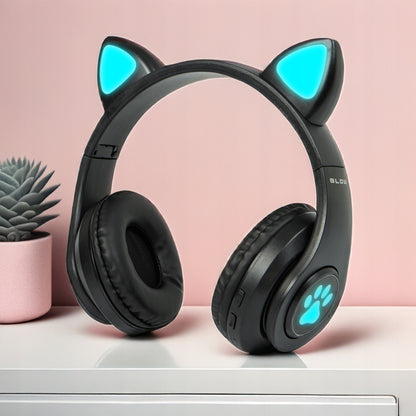 Belaidės ausinės vaikams Bluetooth, mikrofonas, katės ausytės, LED RGB