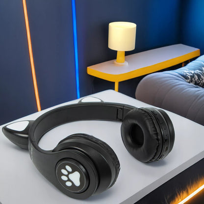 Belaidės ausinės vaikams Bluetooth, mikrofonas, katės ausytės, LED RGB