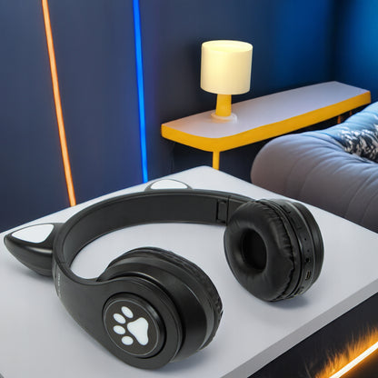 Belaidės ausinės vaikams Bluetooth, mikrofonas, katės ausytės, LED RGB