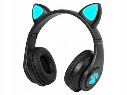 Belaidės ausinės vaikams Bluetooth, mikrofonas, katės ausytės, LED RGB