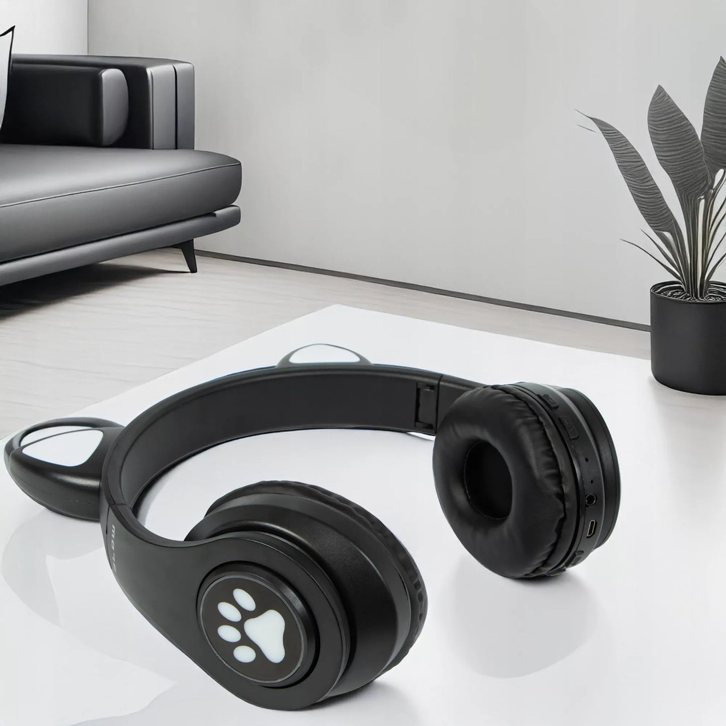 Belaidės ausinės vaikams Bluetooth, mikrofonas, katės ausytės, LED RGB