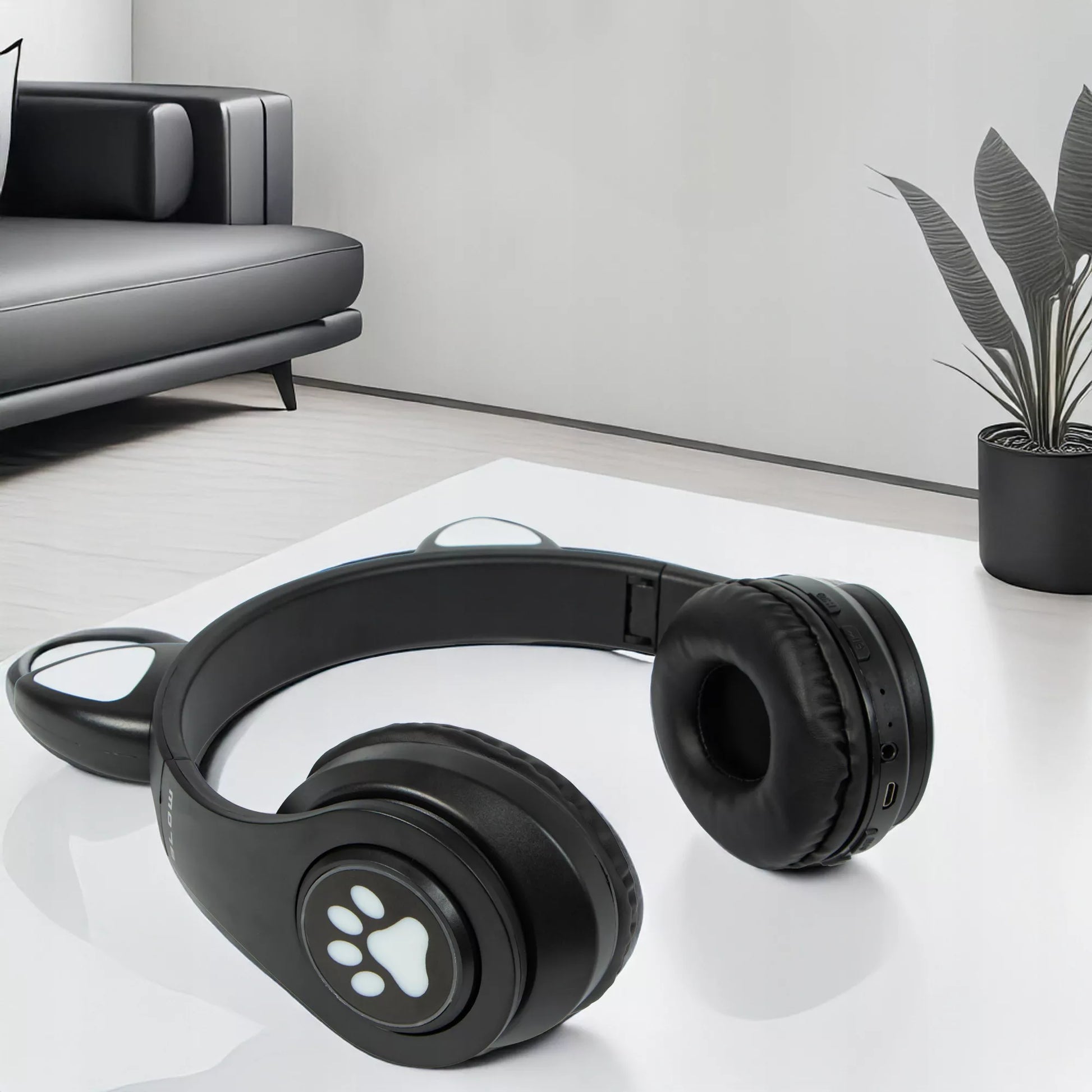 Belaidės ausinės vaikams Bluetooth, mikrofonas, katės ausytės, LED RGB