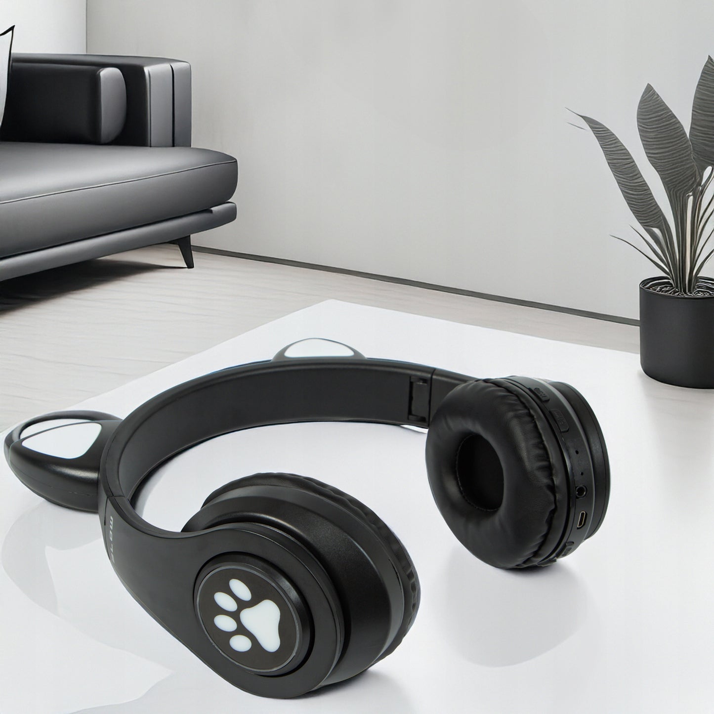 Belaidės ausinės vaikams Bluetooth, mikrofonas, katės ausytės, LED RGB