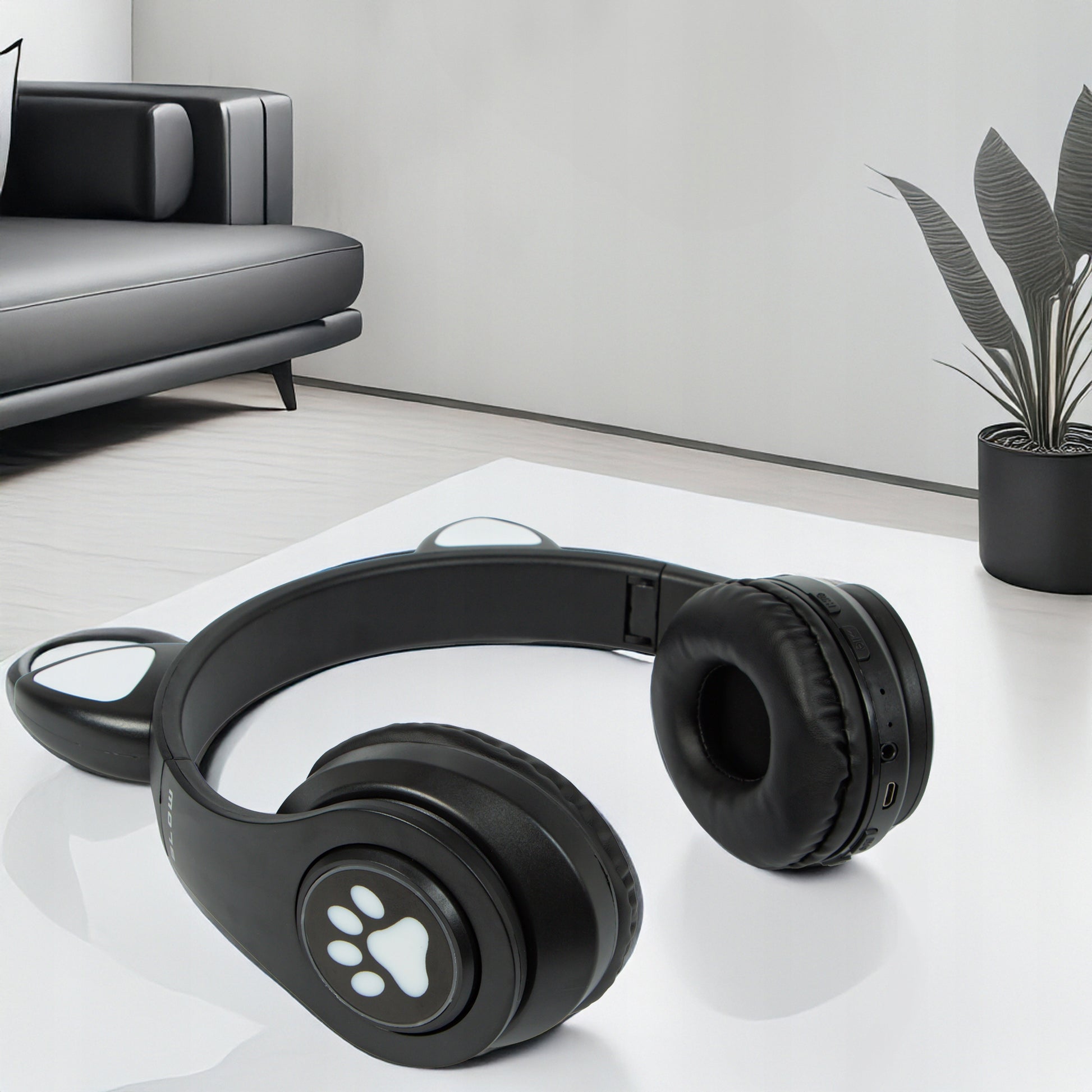 Belaidės ausinės vaikams Bluetooth, mikrofonas, katės ausytės, LED RGB