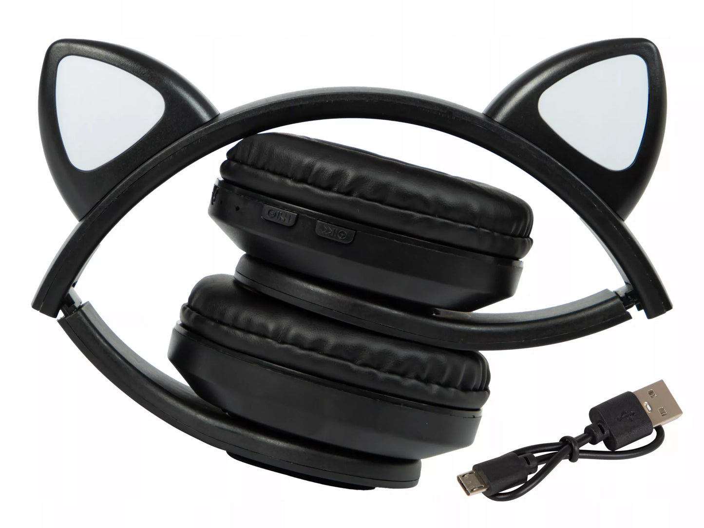 Belaidės ausinės vaikams Bluetooth, mikrofonas, katės ausytės, LED RGB