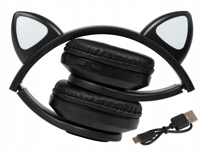 Belaidės ausinės vaikams Bluetooth, mikrofonas, katės ausytės, LED RGB
