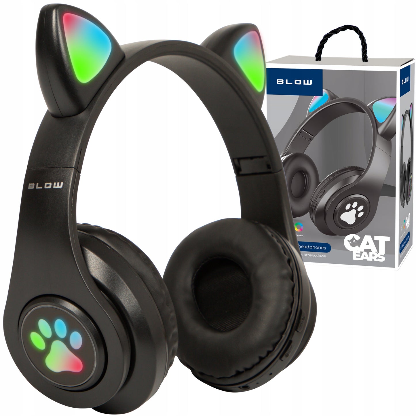 Belaidės ausinės vaikams Bluetooth, mikrofonas, katės ausytės, LED RGB