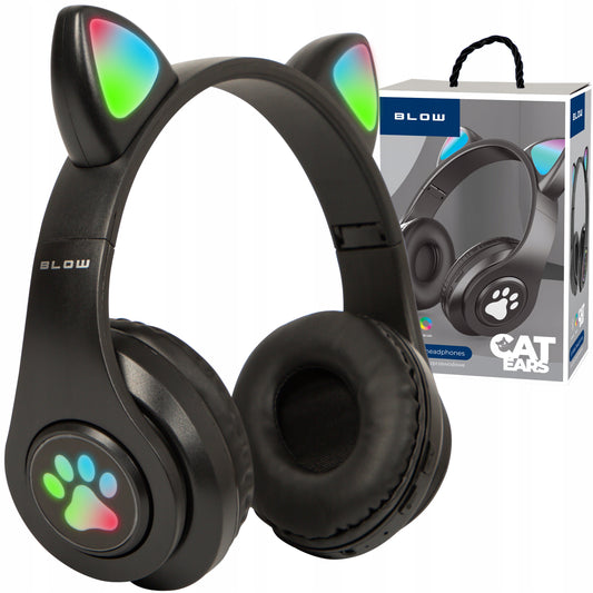 Belaidės ausinės vaikams Bluetooth, mikrofonas, katės ausytės, LED RGB