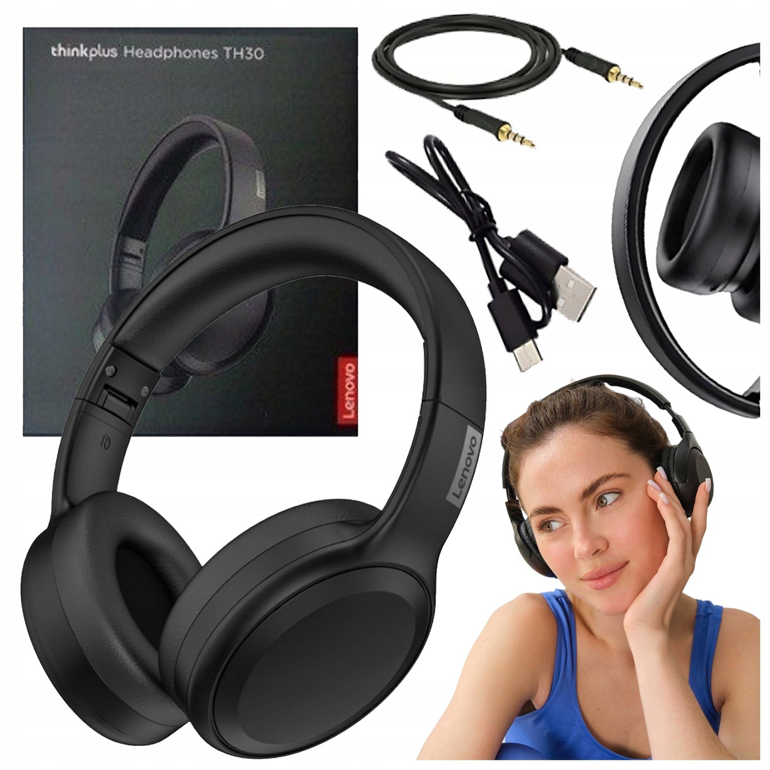 BELAIŠĖS AUSINĖS ANT AUSŲ Lenovo TH30 BLUETOOTH MIKROFONAS AUX