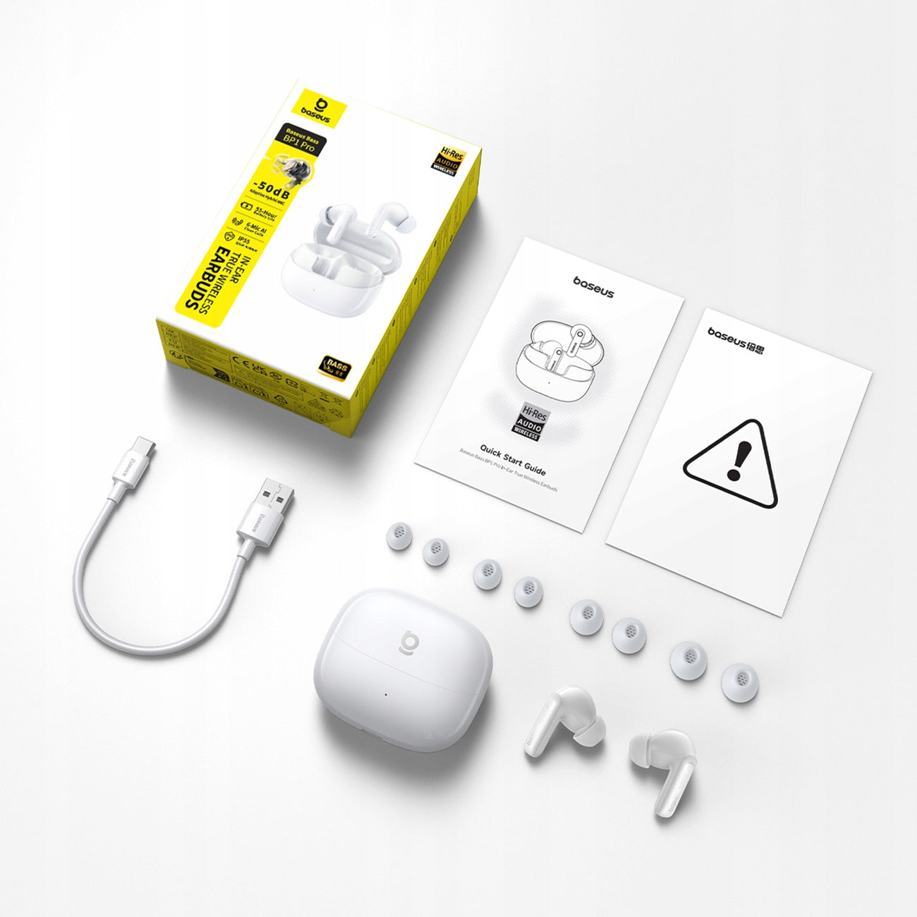 TWS ausinės BASEUS BASS BP1 PRO dedamos į ausį su aktyviu triukšmo slopinimu (ANC) BLUETOOTH