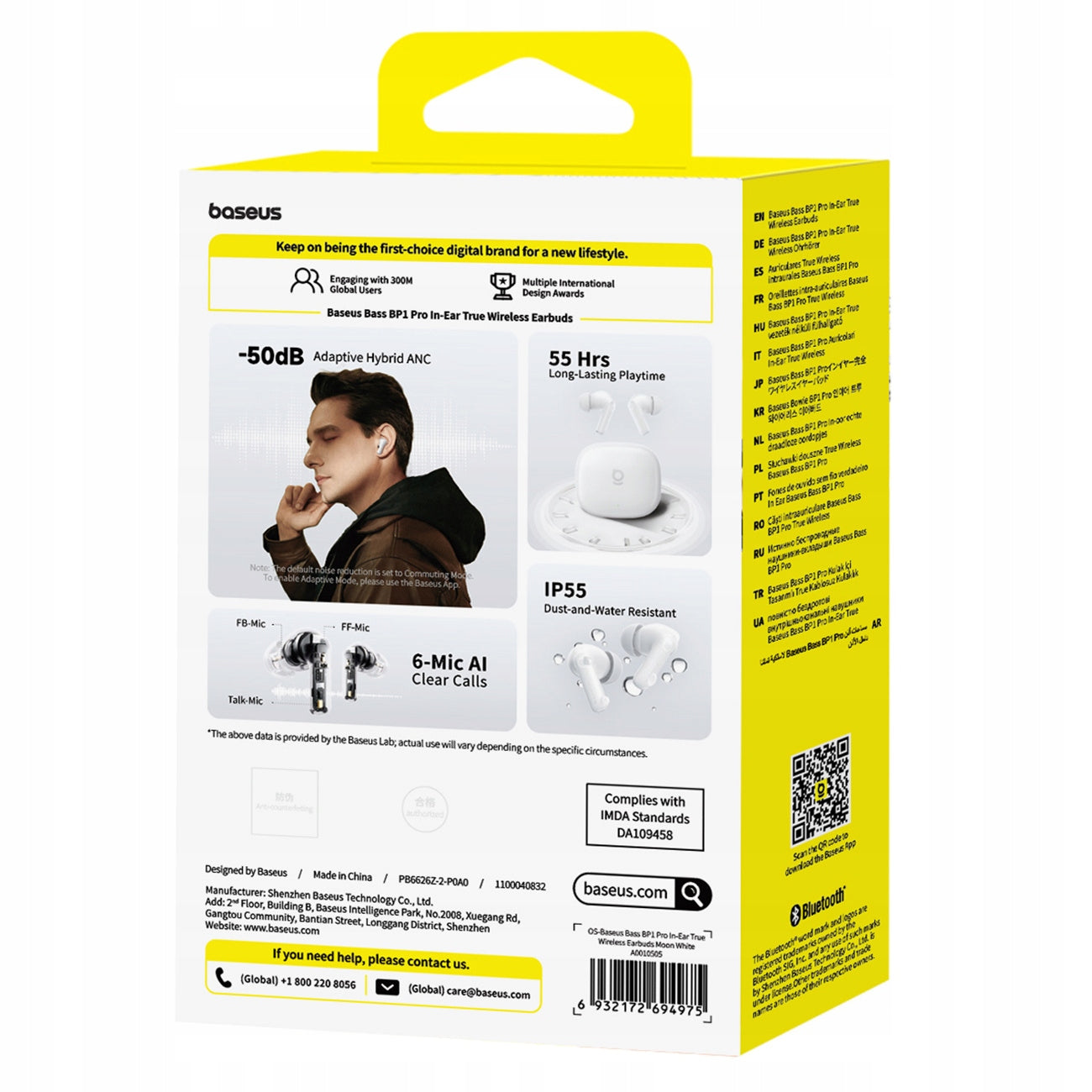 TWS ausinės BASEUS BASS BP1 PRO dedamos į ausį su aktyviu triukšmo slopinimu (ANC) BLUETOOTH