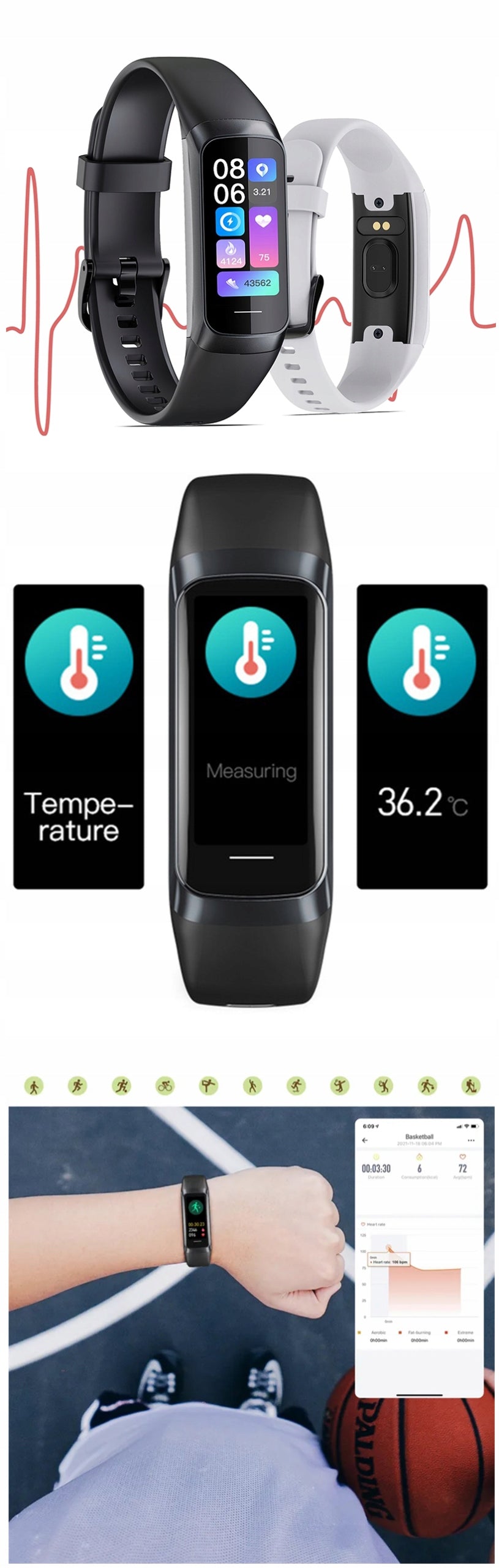 Auksinis moteriškas išmanusis laikrodis AMOLED sportas atsparus vandeniui SMS Smartband