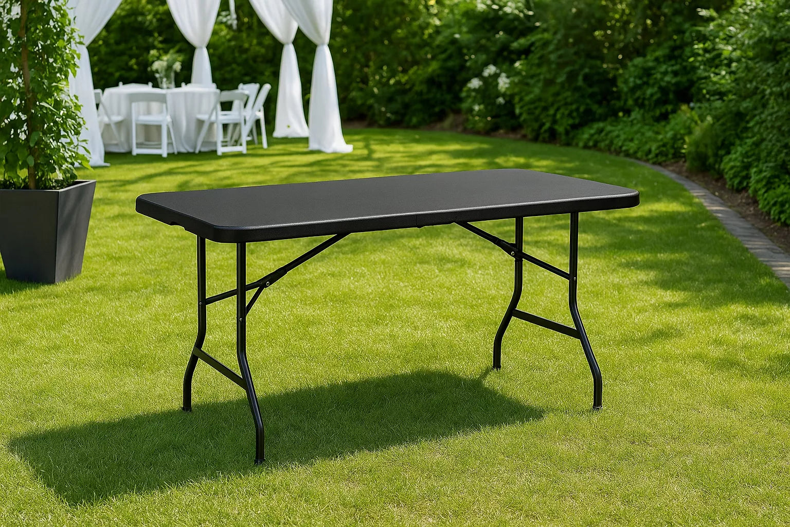 Sodo stalas sulankstomas išskleidžiamas catering banketinis 200x90cm, lagaminas